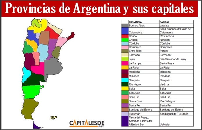 Mapa de Argentina, sus provincias y capitales