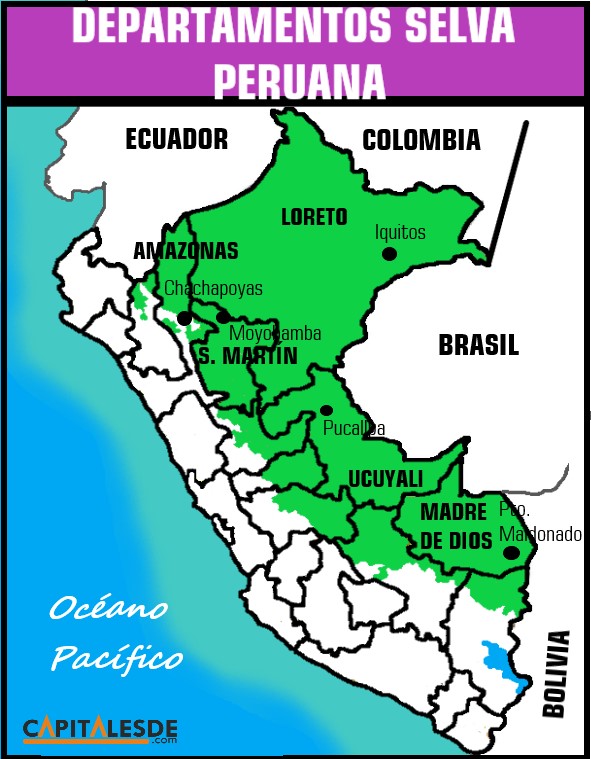 mapa departamentos de la selva peruana
