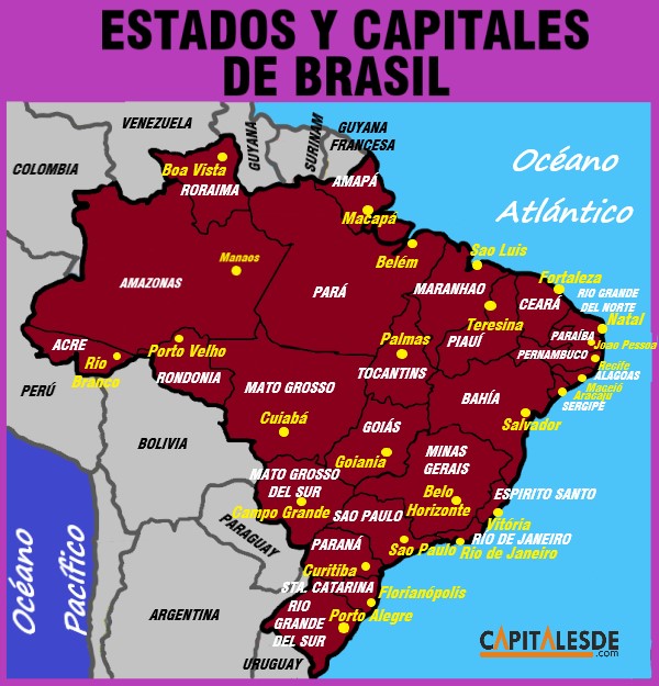 Mapa de Brasil y sus capitales